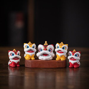 置物 中華風 モダンチャイナ 獅子舞 獅子 故宮博物院デザイン 縁起物 マスコット オブジェ デスクトップ デコレーション 茶席飾り リビング オフィス 卓上インテリア 石製 開運 招福 赤 黄色