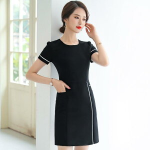 ワンピース レディース 半袖 ラウンドネック タイトスカート 細見え 上品 エレガント きれいめ オフィス 通勤 ビジネス 事務服 制服 ホテル 美容院 受付 サービス業 ユニフォーム ポリエステ