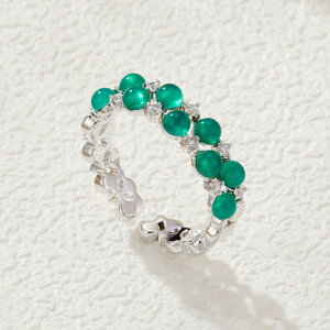 指輪 レディース 新中式 エメラルド カルセドニー オープンタイプ 高級感 マイクロセッティング ジルコニア 幾何学模様 人差し指用 調節可能 軽いラグジュアリー(x2)
