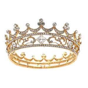 ティアラ ヘアアクセサリー キッズ 女の子 プリンセス クラウン 韓国風 バロック 丸型 ゴールド クリスタル ラインストーン ブライダル 結婚式 誕生日 発表会 パーティー(x2)