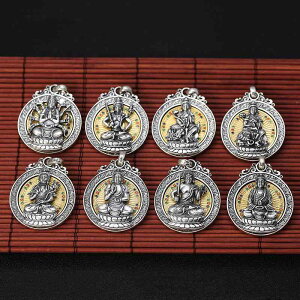 ペンダントトップ 男女兼用 925シルバー 純銀 タイシルバー 六字真言 守護仏 十二支 守護神 回転式 仏像 干支 レトロ アンティーク 宮廷風