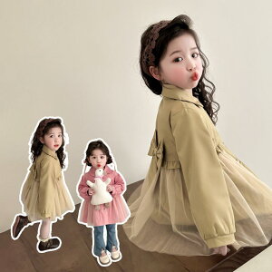 トレンチコート 女の子 キッズ ベビー リボン アウター 春秋 カジュアル シングルボタン 襟付き 長袖 綿混 ポリエステル カーキ ピンク おしゃれ かわいい 韓国風 やわらか素材 普段使い