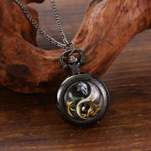 懐中時計 ネックレスウォッチ 学生 ユニセックス カラフルデザイン レトロ ヴィンテージ フリップカバー クォーツ時計 装飾 合金製 丸型 春夏