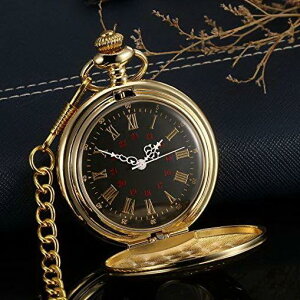 懐中時計 ユニセックス レトロ スケルトン ローマ数字 クォーツ式 フタ付き ポケットウォッチ ブロンズカラー 亜鉛合金製 チェーン付き ファッション小物(x2)