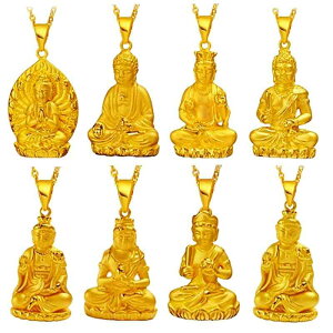 ネックレス ペンダント 仏像 守り本尊 干支 十二支 八大仏 千手観音菩薩 無垢 銅製 ゴールドメッキ 開運 厄除け お守り