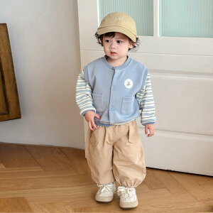 スウェット キッズ 男の子 ベビー ボーダー ストライプ トレーナー 韓国風 配色 切り替え 長袖 おしゃれ ポリエステル 秋 カジュアル 通園 通学 普段使い
