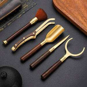 茶道具 中国茶器 茶芸 真鍮 黒檀 無垢材 茶道六君子セット 茶杓 茶器用筆 茶刀 茶挟 新中式スタイル 高品質 高級感