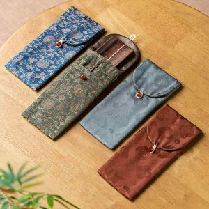 収納袋 錦織り 布製 茶道具 功夫茶器 茶匙 茶剪 茶挟 六君子 ポーチ 巾着 旅行 携帯 持ち運び 中式 和風 花柄 蓮柄 石榴柄