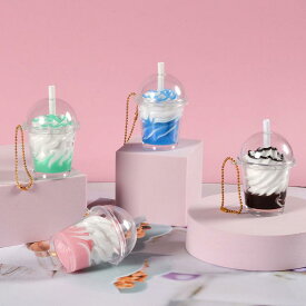キーホルダー 女の子向け フェイクスイーツ ケーキ アイスクリーム ミルクティーカップ ミニサイズ バッグチャーム キーリング PVC製 カラフル かわいい おしゃれ プレゼント 普段使い