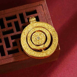 ペンダント 中華風 八宝 方位磁石 銅鍍金 電気メッキ加工 色落ちしにくい 耐久性 回転式 円形 ファッション小物 ジュエリー アクセサリー ゴールドカラー 春夏 レトロ