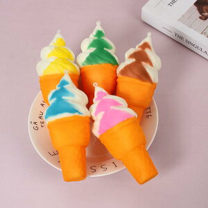 スクイーズ PU 低反発 ビッグコーン アイスクリーム ストレス解消 癒し 握り心地 カラフル 減圧玩具 チャーム キーホルダー