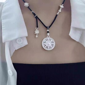 ネックレス レディース メンズ ペア 純銀999 八宝羅盤 コンパス ペンダント チャーム レトロ ヴィンテージ 開運 幸運 お守り 普段使い 丸型 編み込み