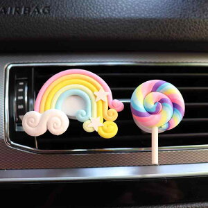 車用芳香剤 レディース かわいい レインボー ロリポップ 車 エアコン吹き出し口 クリップ ソリッドタイプ ソフトクレイ 車内 アクセサリー インテリア(x2)