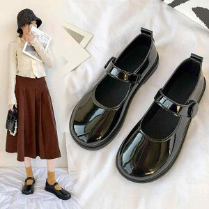 メリージェーンシューズ レディース 学生 面ファスナー マジックテープ 合成皮革 日系 レトロ ローヒール ラウンドトゥ フラットシューズ 通学 普段使い 制服スタイル ブラック 黒