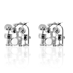 カフスボタン メンズ 男性用 フレンチカフス ドラムセット 音楽 バンド ミュージシャン シルバー 銀色 銅製 高品質 電気メッキ加工 ユニーク おしゃれ ドレスシャツ