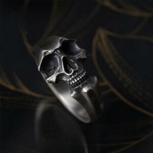指輪 メンズ 男性用 男女兼用 レトロ ヴィンテージ 個性的 ユニーク タイシルバー シルバーメッキ 隠しスカル ドクロ スカルモチーフ 開口調節可能 フリーサイズ オープンリング コーデ自在