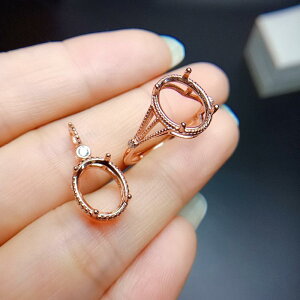 指輪 空枠 レディース S925シルバー ペンダント セット オーバル型 8ミリ 10ミリ 石枠 18Kホワイトローズゴールドメッキ サイズ調整可能 華やか オフィス カジュアル