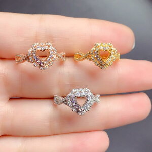 指輪 レディース S925シルバー 高級感 5mm ハート型 空枠 石座 18Kホワイトゴールド ローズゴールド イエローゴールドメッキ フリーサイズ ファッション 通勤 カジュアル 秋冬 女性用