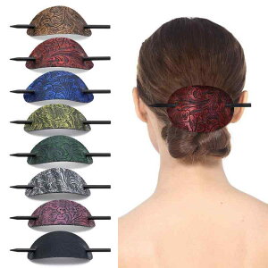 ヘアアクセサリー レディース レトロ ヴィンテージ 楕円形 合皮レザー かんざし スティックピン 髪留めクリップ ロングヘア まとめ髪 普段使い 髪飾り おしゃれ 上品 大人女子
