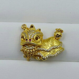 チャーム オリジナル 獅子舞 ゴールド 空枠 DIY アクセサリーパーツ ペンダントトップ キーホルダー 銅製 電気メッキ 中国風 縁起物 レトロ 民族風