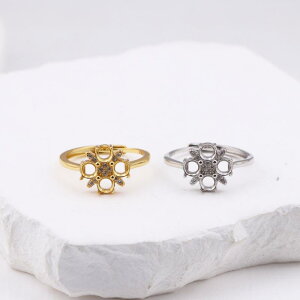 指輪 空枠 S925純銀 四つ葉 クローバー フリーサイズ 花モチーフ DIY ハンドメイド 琥珀 翡翠 パール 宝石 埋め込み用 シルバー アクセサリーパーツ 電気メッキ加工 プラチナカラー ゴールドカ