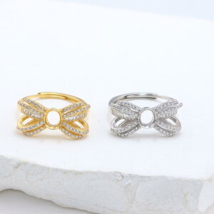 指輪 空枠 レディース S925純銀 蝶 バタフライ DIY パーツ フリーサイズ 裸石用 宝石 翡翠 カルセドニー シンプル 電気メッキ加工 ホワイトゴールド イエローゴールド