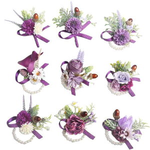 コサージュ 男女兼用 パープル系 造花 ハンドメイド 結婚式 ウェディング 披露宴 前撮り 撮影 発表会 舞台 ブライズメイド リストコサージュ ブートニア フォーマル イベント エレガント 装