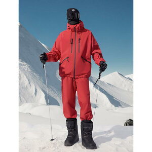 スキーウェア メンズ レディース 男女兼用 防水 防風 保温 裏起毛 アウトドア 登山 トレッキング サイクリング ウィンタースポーツ 雪遊び セットアップ ブラック チャイナレッド