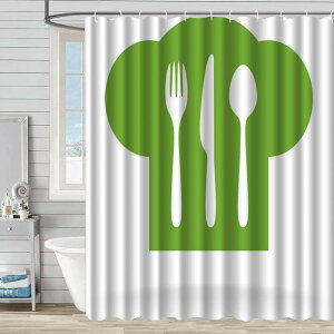 シャワーカーテン キッチン柄 調理器具柄 ナイフ フォーク スプーン柄 ポリエステル 防水 防カビ デジタルプリント バスルーム 浴室 お風呂場 脱衣所 シャワールーム 間仕切り 目隠し 水は