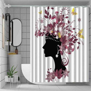 シャワーカーテン 個性的 プリント 浴室用カーテン 間仕切り おしゃれ 防水 ポリエステル 撥水 穴あけ不要 突っ張り棒式 カントリー風 ナチュラル