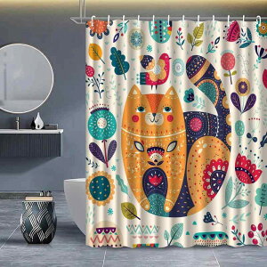 シャワーカーテン レトロ 猫柄 アンティーク風 かわいい おしゃれ ポリエステル製 防水 防カビ加工 浴室 バスルーム 間仕切り 目隠し インテリア