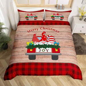 ベッドカバーセット 子供用 キッズ クリスマス 掛け布団カバー シーツ 枕カバー 赤黒チェック柄 レトロ木目調 カートゥーン柄 合成繊維 デジタルプリント 秋冬 寝室用 モダン 暖かい