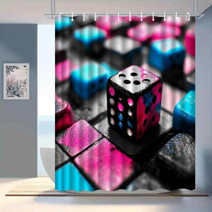 シャワーカーテン 厚手 防水 防カビ シンプル おしゃれ サイコロ柄 ポリエステル製 浴室 バスルーム ホテル ユニットバス 丈調整可 間仕切り インテリア