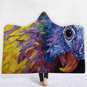 ブランケット ポンチョ型 フード付き 3Dデジタルプリント 水彩動物柄 フリース素材 ふわふわ 暖かい 防寒 ルームウェア アウトドア 冬用 毛布 ケープ