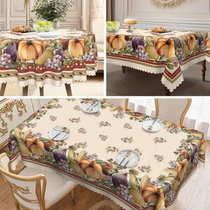 テーブルクロス 秋 収穫祭 感謝祭 食事会 円形 長方形 ダイニング ポリエステル カントリースタイル レトロ 防水 撥水 カボチャ ブドウ トウモロコシ柄 秋のフルーツ柄 インテリア 模様替え