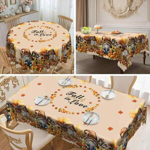 テーブルクロス 秋 感謝祭 ノーム カボチャ 楓の葉柄 防塵 撥水加工 防油 ポリエステル 長方形 食卓用 インテリア
