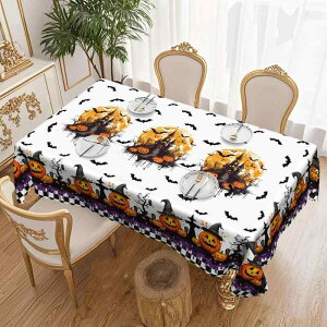 テーブルクロス ハロウィン パーティー用 白黒 バッファローチェック柄 カボチャ スカル お城柄 ポリエステル製 防水 防油 多サイズ対応 インテリア装飾 おしゃれ