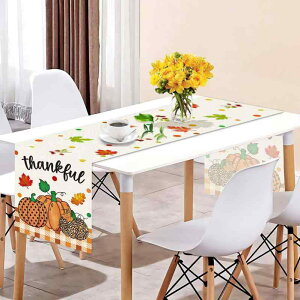 テーブルランナー 秋 感謝祭 紅葉 かぼちゃ ポリエステル素材 ダイニング リビングルーム 食卓 アメリカンカントリー インテリア デコレーション 飾り付け(x3)