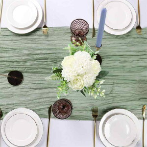 テーブルランナー ボヘミアン風 チーズクロス風 バリガーゼ 透け感 結婚式 ウェディング パーティー イベント デコレーション 無地 ポリエステル 長方形 オフホワイト ピンク グリーン