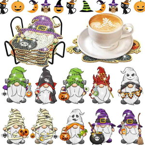 コースター ハロウィン 小人 ドワーフ柄 ダイヤモンドアート 手作り キット 木製 DIY クラフトアート スタンド付き リビング 卓上飾り 10個セット(x2)