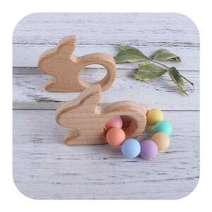 ベビー 歯固め おもちゃ うさぎ ラビット ブナ材 ビーチウッド 天然素材 知育玩具 おしゃぶりホルダー ブレスレット DIY パーツ 出産祝い プレゼント(x3)