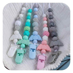 おしゃぶりホルダー ベビー 歯固め 天使 羽根 ハート シリコンビーズ クリップ付き 落下防止 紛失防止 赤ちゃん用 男の子 女の子 安心 安全 かわいい ホワイト ピンク グレー ブルー グリー