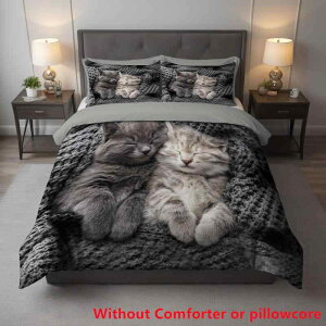 布団カバーセット かわいい猫 キャラクター柄 3点セット 掛け布団カバー 枕カバー ポリエステル 北欧風 デジタルプリント ピーチスキン加工 子供部屋