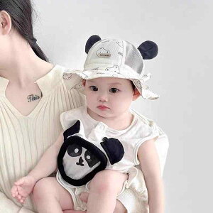 ベビー帽子 男の子 女の子 赤ちゃん 幼児 春夏 薄手 軽量 かわいい クマ柄 日よけ UVカット 通気性 バケットハット サファリハット ポリエステル お散歩 お出かけ アウトドア