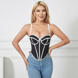 ビスチェ レディース メッシュ コルセット ボーン入り ストラップ キャミソール 美背 通気性 カップ付き ウエストシェイプ 補正 スタイルアップ 欧米風