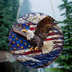 飾り アメリカ独立記念日 鷲 イーグル 国旗 アクリル製 丸型 吊り下げオーナメント 店舗用 ショーウィンドウ 玄関 ポーチ デコレーション レトロ(x2)