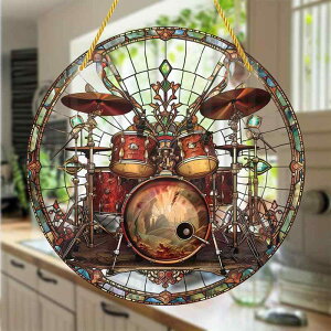 オーナメント 車内飾り ドラム 楽器 ミュージックモチーフ アクリル 丸型 カラフル チェーン付き 吊り下げ おしゃれ インテリア雑貨 カーアクセサリー デコレーション(x2)