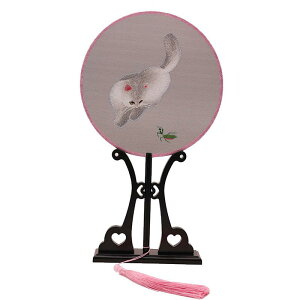 うちわ 団扇 両面刺繍 蘇州刺繍 中国風 古典風 絹製 シルク 丸型 漢服 舞踊 ダンス 発表会 イベント 撮影小物 コスプレ 美しい 上品 優雅 繊細 ディスプレイ インテリア