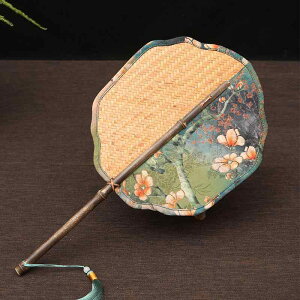 うちわ 扇 紫竹 竹編み 手作り サテン 刺繍 大型 団扇 レトロ 和風 新古典 厚手 宣紙扇 飾り 鑑賞用 インテリア