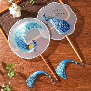 うちわ 団扇 レディース 子供用 古風 漢服スタイル 中華風 シアー 透け感 両面刺? 夏 涼感 快適 丈夫 耐久性 ダンス 舞踊 木製